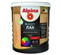 Лак ВД Альпина Аква для стен и потолков шелковисто-матовый колеруемый 2.5л.
