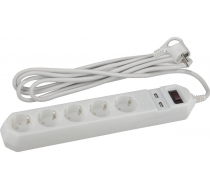 Сетевой фильтр 5гн+2USB с З/К 1,5м с выкл белый 10А ПВС 3x0,75 USF-5es-1.5m-USB-W ЭРА