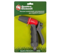 Пистолет поливочный QUATTRO ELEMENTI 1-режим металл + мягк. пласт., рег. напора, набор соед. 241-321