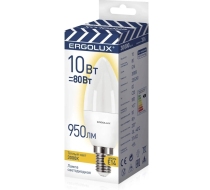 Лампа светодиодная «Ergolux» LED С35 10W, 80Вт (Е14) 3000К «свеча» ПРОМО (1/10/100шт)/14547/893289