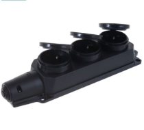 Колодка 3гн с З/К черная каучук с крышкой 16А IP44 IN HOME 9323