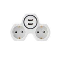 Двойник 2гн с З/К +2USB шторки белый 16А REXANT 11-1089