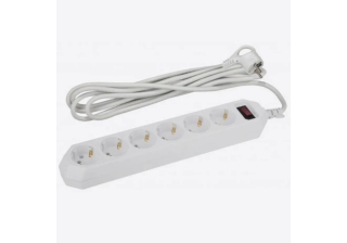 Сетевой фильтр 6гн с З/К 3м с выкл белый 10А ПВС 3х0,75 USF-6es-3m-W-BOX ЭРА