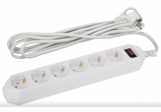 Сетевой фильтр 6гн с З/К 1,5м с выкл белый 10А ПВС 3х0,75 USF-6es-1,5m-W-BOX ЭРА