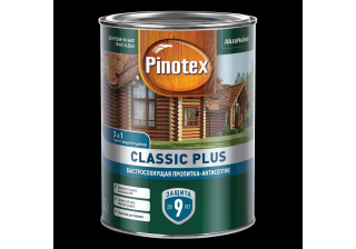 Быстросохнущая пропитка-антисептик 3 в 1 Pinotex Classic Plus для древесины скандинав. серый (0,9л)