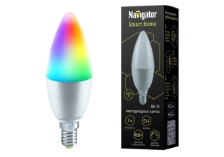 Умная лампочка св/д 7Вт свеча WiFi E14 RGB+ 560Лм диммир матовая Navigator 82422
