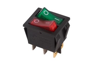 Выключатель клавишный 250V 15А (6с) ON-OFF красный/зеленый с подсветкой двойной Rexant  36-2450
