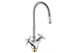 Cмеситель для кухни Lemen LD-91634W-N19 гибкий излив цвет ХРОМ-БЕЛЫЙ