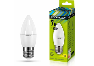 Лампа светодиодная «Ergolux» LED С35  7W, 60Вт (Е27) 3000К «свеча» (1/10/100шт)/13297/882597