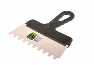 Шпатель из нержавеющей стали, зуб 10х10мм. 200мм.  пластмас. ручка /85482/  СИБРТЕХ