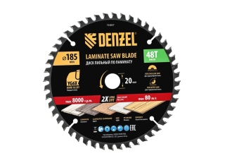 Пильный диск по ламинату 185х20мм 48 зуба+кольцо 20/16 Denzel /733837/
