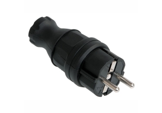 Вилка кабельная IEK ОМЕГА прямая каучуковая 220В 16А с з/к, IP44 черная  /ВБп3-1-0м/