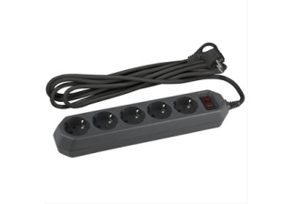 Сетевой фильтр 5гн с З/К 1,5м с выкл черный 10А ПВС 3x0,75 USF-5es-1.5m-B ЭРА