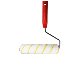 Валик желт. полоса с ручкой 40х240мм. ворс 12мм, бюгель 6мм DERZHI 