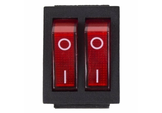 Выключатель клавишный 250V 15А (6с) ON-OFF красный с подсветкой двойной REXANT 36-2410