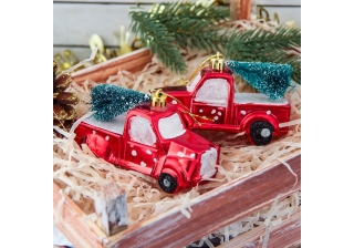 Украшение декор. новогод. Зимнее волшебство Машинка, с елкой, 10,5 x 6 см, 2 шт,красн 3575998/225629