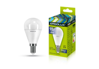Лампа светодиодная «Ergolux» LED G45  9W, 80Вт (Е14) 6500К «шар» (1/10/100шт)/13175/881972