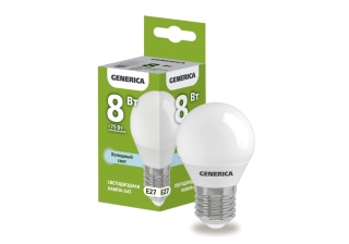 Лампа св/д IEK G45 шар 8Вт Е27 6500К 800Лм матовая GENERICA
