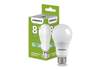 Лампа св/д IEK А60 груша 8Вт Е27 6500К 800Лм матовая GENERICA