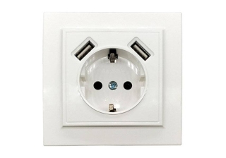 Розетка Заря ВГ-22 одинарная с/з, 2USB разъема