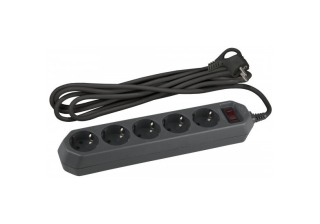 Сетевой фильтр 5гн с З/К 3м с выкл черный 10А ПВС 3x0,75 USF-5es-3m-B ЭРА