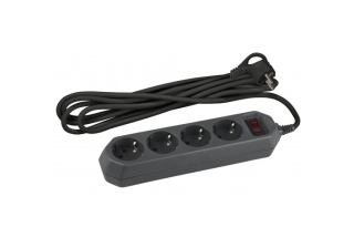 Сетевой фильтр 4гн с З/К 1,5м с выкл черный 10А ПВС 3x0,75 USF-M-4es-1.5m-B ЭРА