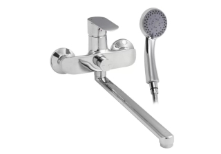 Cмеситель в ванну GFmark шар. длинный изл. с дивертор. в корпусе хром (5370)