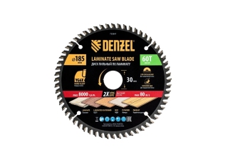 Пильный диск по ламинату 185х30мм 60 зуба+кольцо 30/20 Denzel /733847/