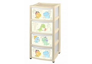 Комод детский на колесах с аппликацией 4 ящика (бежевый) Бытпласт 209221