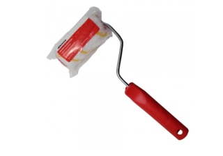 Валик желт. полоса с ручкой 30х100мм. ворс 10мм, бюгель 6мм DERZHI 