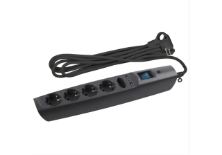 Сетевой фильтр 5гн+2USB с З/К 2м с выкл черный 10А ПВС 3х0,75 SFU-5es-2m-B ЭРА