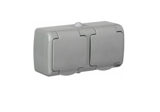 Розетка 2гн с 3/К с крыш. о/у серый 16А IP54 РСш12-2-А AQUATIC IEK