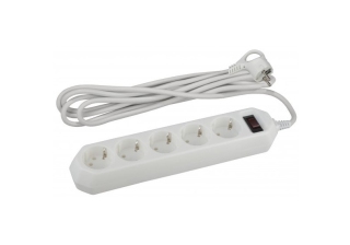 Сетевой фильтр 5гн с З/К 3м с выкл белый 10А ПВС 3х0,75 USF-5es-3m-W ЭРА