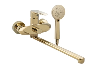 Cмеситель в ванну MAGNUS шаровый длинный излив под ЗОЛОТО, с дивертором на корпусе (9370)