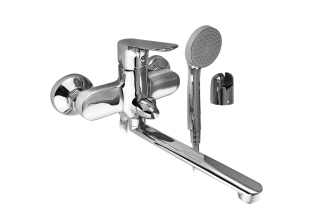 Cмеситель в ванну SENATOR длинный плоский излив, шаровый дивектор м/к на корпусе  /4670/