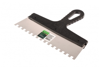 Шпатель из нержавеющей стали, зуб 8х8мм 250мм.  пластмас. ручка /85474/  СИБРТЕХ