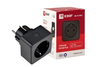Умная розетка с З/К 16А PRO EKF Wi-Fi HomeConnect черная RCS-2-WF