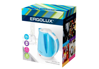Чайник «Ergolux» ELX-КР02-С35, голубой/белый, объем 1.8л, мощность 1500-2300ВТ /13118/881569