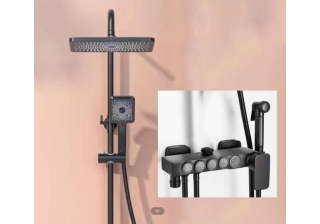 Стойка душевая LS503Е-S со смесителем 4-х функциональная Черный латунь