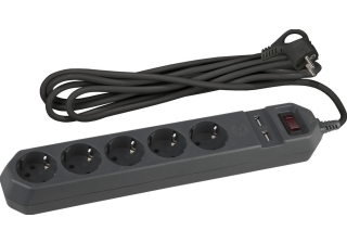 Сетевой фильтр 5гн с З/К 1,5м с выкл черный 2хUSB 10А ПВС 3х0,75 USF-5es-1.5m-USB-B ЭРА