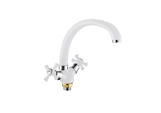 Cмеситель для кухни Lemen LD-91765W керамика, гайка цвет Хром-Белый