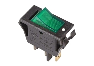 Выключатель клавишный 250V 15А (3с) ON-OFF зеленый с подсветкой REXANT 36-2226