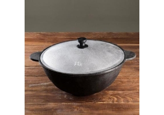 Казан чугунный плоское дно с крышкой 8л.