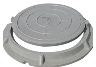 Люк полимерно-песчаный круглый серый h-60 /корпус:750х60  крышка:580х30/ 1.5т.