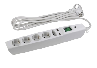 Сетевой фильтр 5гн+2USB с З/К 2м с выкл белый 10А ПВС 3x0,75 SFU-5es-2m-W ЭРА