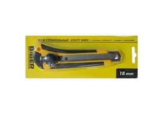 Нож 18мм технический усиленный обрезин. корп +3 запасных лезвия BIBER /50113/