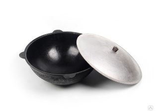 Казан чугунный плоское дно с крышкой 12л.