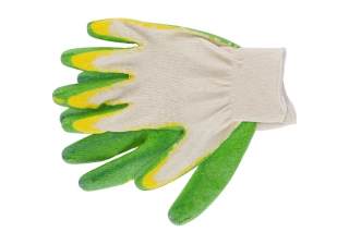 Перчатки трикотажные с  2-ым латексным обливом зеленые /67851/