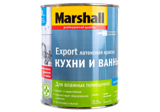 Краска ВД Marshall Для Кухни и Ванной повышенной влагостойкости матовая база BW (0,9л) 5248866