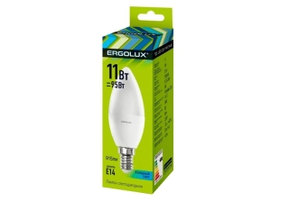 Лампа светодиодная «Ergolux» LED С35 11W, 95Вт (Е14) 4500К «свеча» (1/10/100шт)/13619/884867